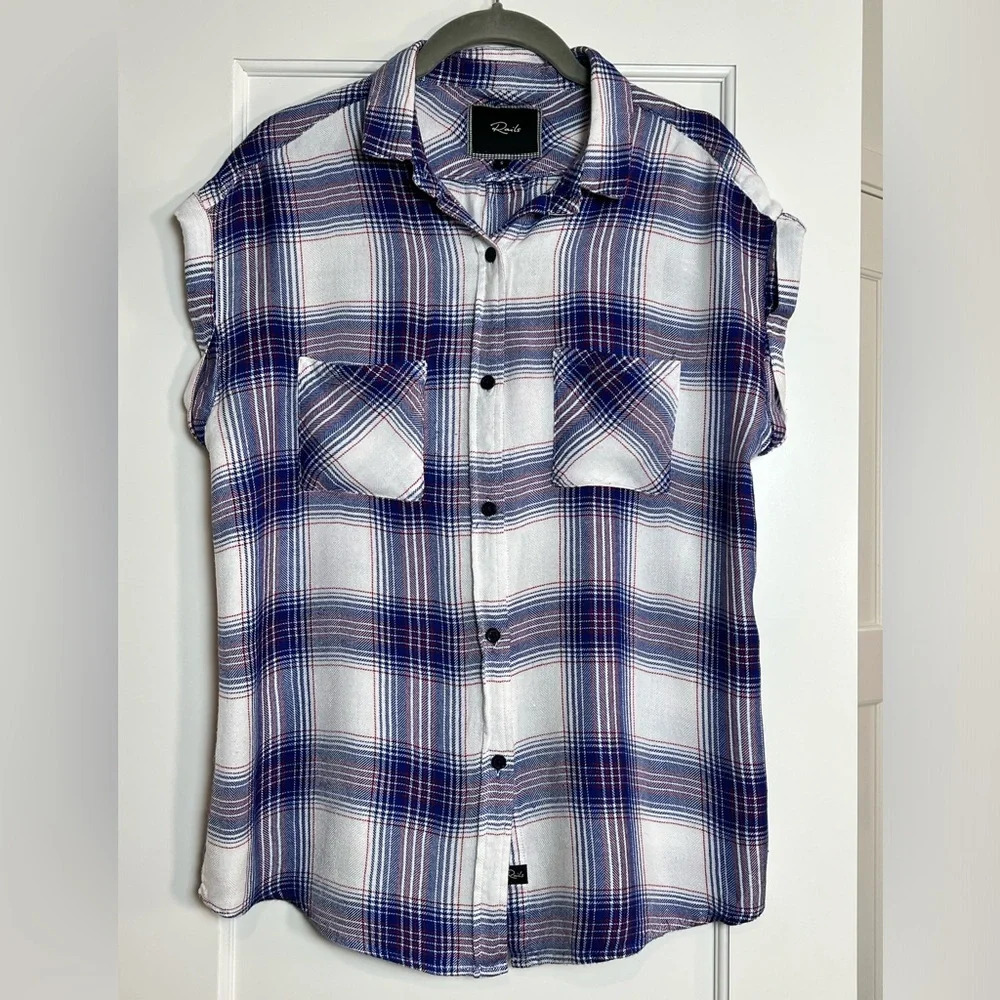 Rails Short Cap Sleeve Plaid Button Up (Small) - image 2